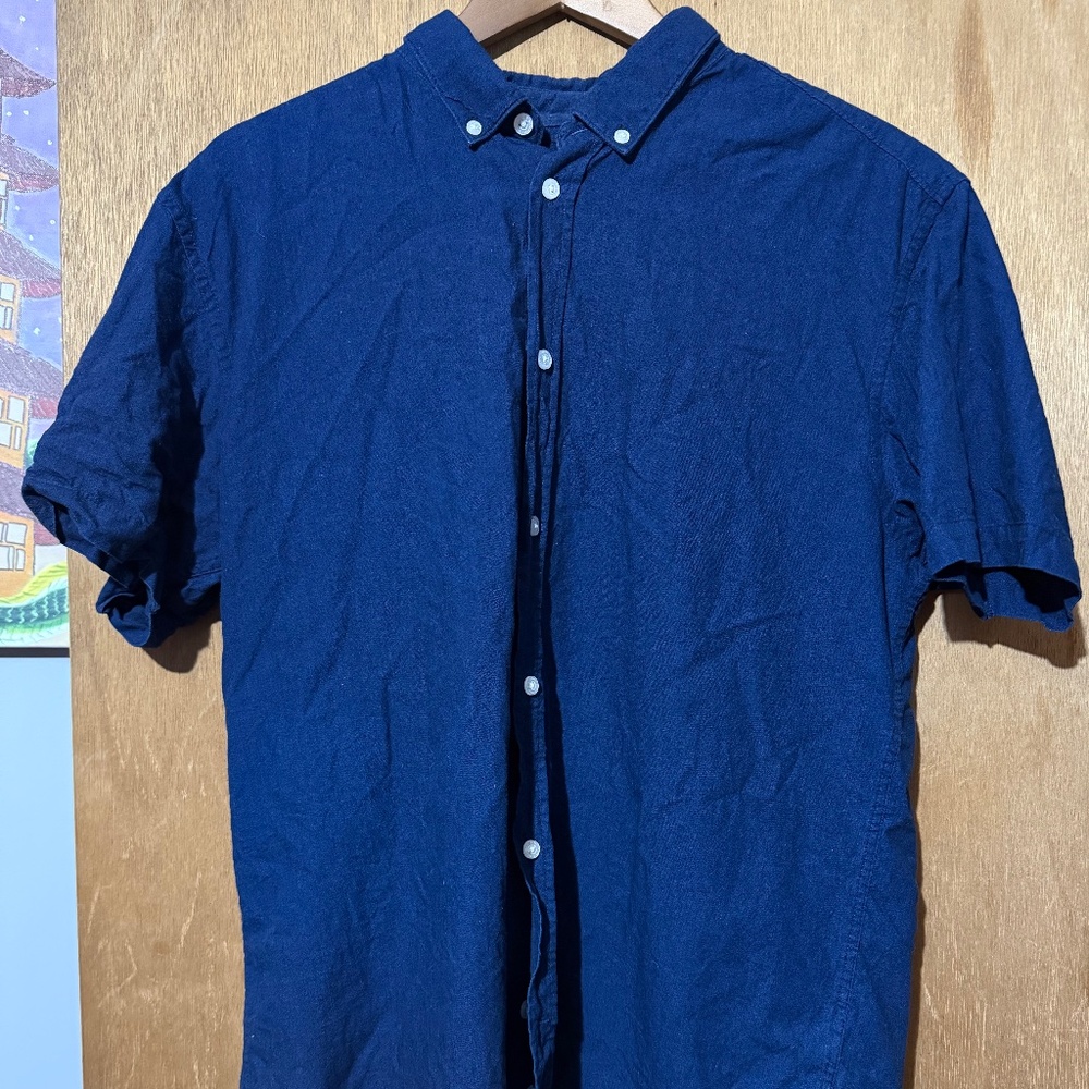 Minimum Navy Short Sleeve Button Up